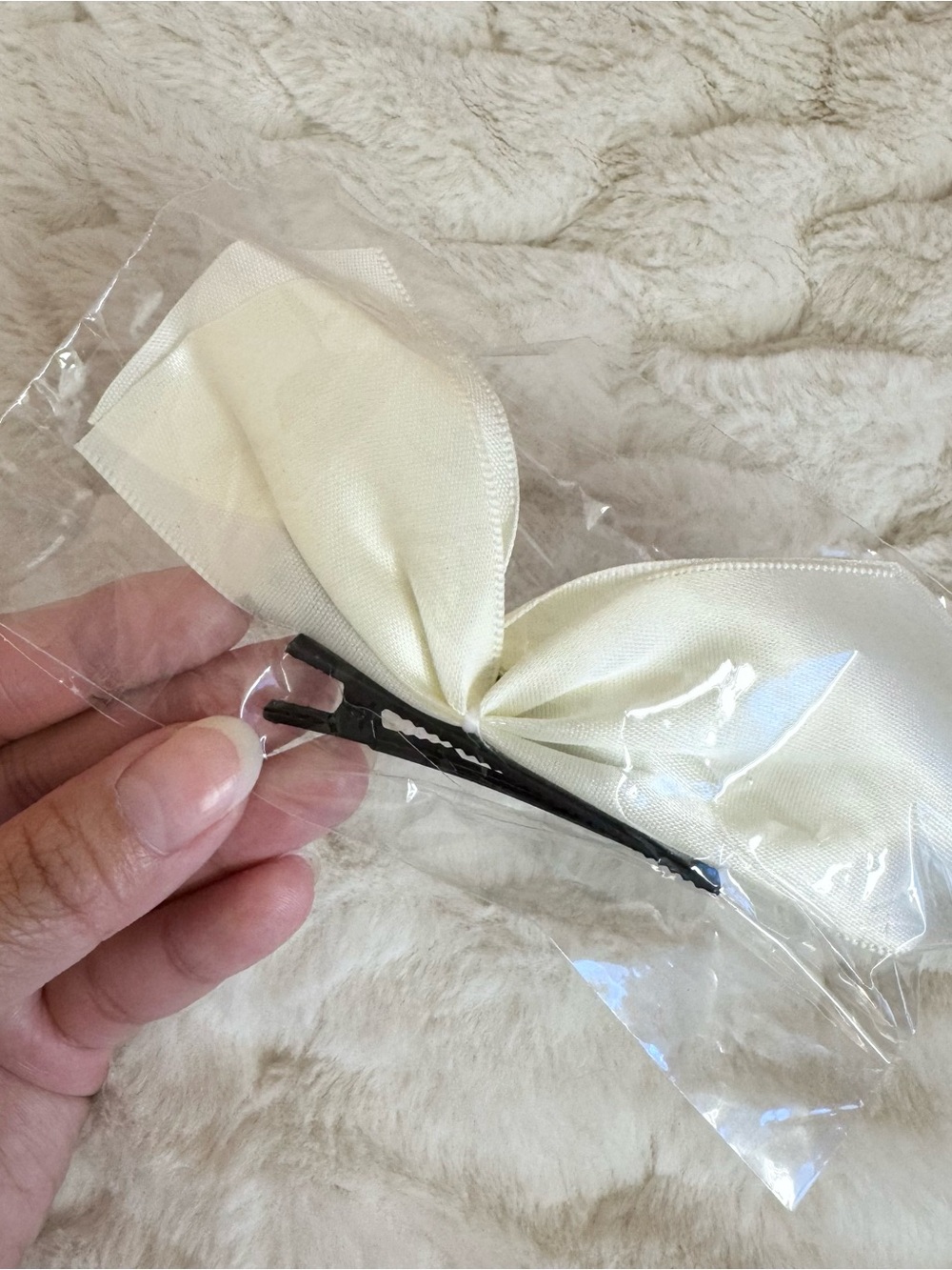 Ivory White Satin Hair Bow Clips - 2 Piece Set
